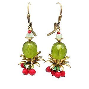 Joli Jewelry Whimsy Fairy Earrings Crystal Pineapple  30's Vintage Glass Gift